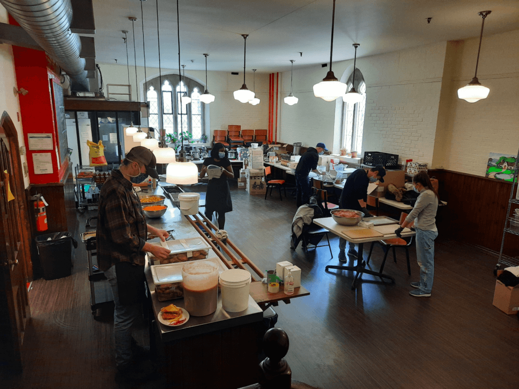 food preparation in the church cafe kitchen