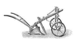 an old engraving of a plough