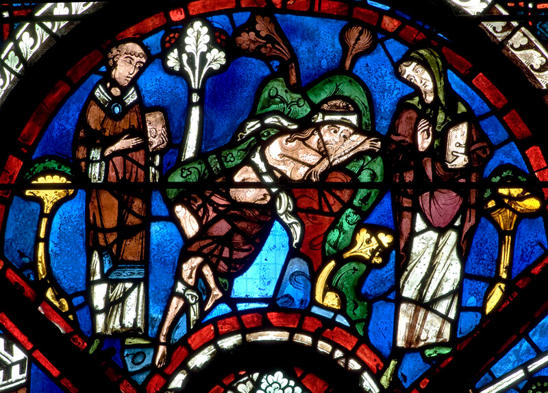 Priest and a Levite See the Wounded Man and Walk By 1205-1215, Chartres Cathedral, France